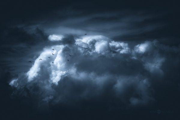 Dark Storm Cloud Looming In Black And White