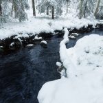 Stream Flowing Through Snow Covered Forest